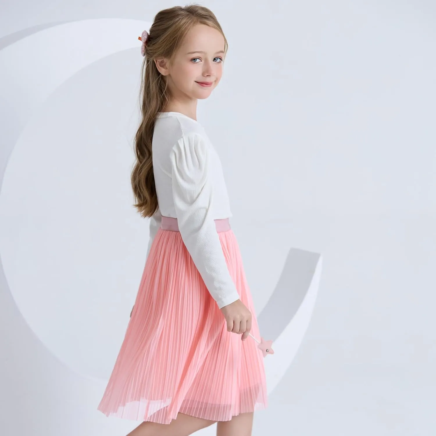 ZUNW Girls Mesh Pleated Skirt Elastic High Waist A-Line Swing Tulle Midi Skirt for Girl 6-14 Years