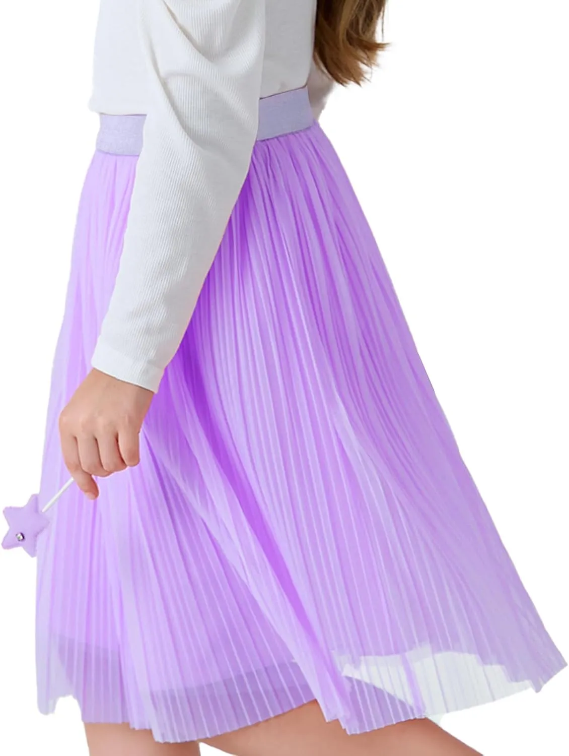 ZUNW Girls Mesh Pleated Skirt Elastic High Waist A-Line Swing Tulle Midi Skirt for Girl 6-14 Years