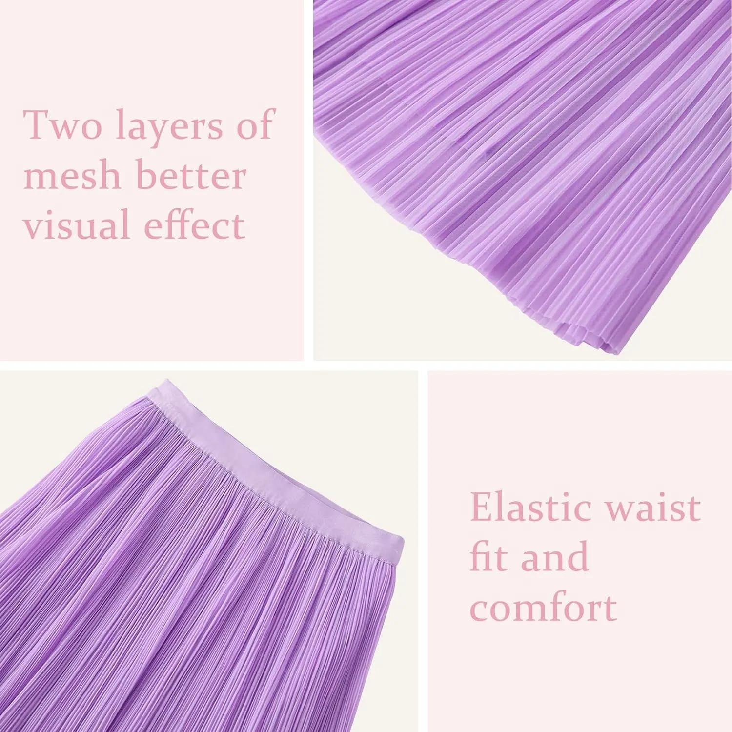 ZUNW Girls Mesh Pleated Skirt Elastic High Waist A-Line Swing Tulle Midi Skirt for Girl 6-14 Years
