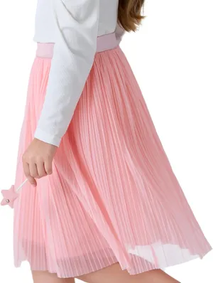 ZUNW Girls Mesh Pleated Skirt Elastic High Waist A-Line Swing Tulle Midi Skirt for Girl 6-14 Years