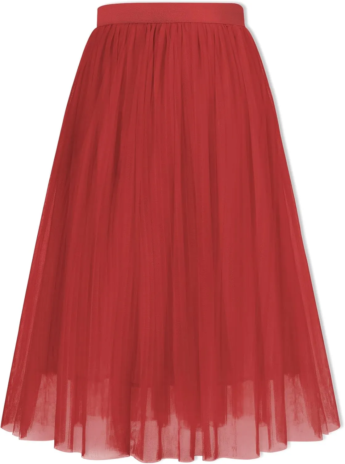 ZUNW Girls Mesh Pleated Skirt Elastic High Waist A-Line Swing Tulle Midi Skirt for Girl 6-14 Years
