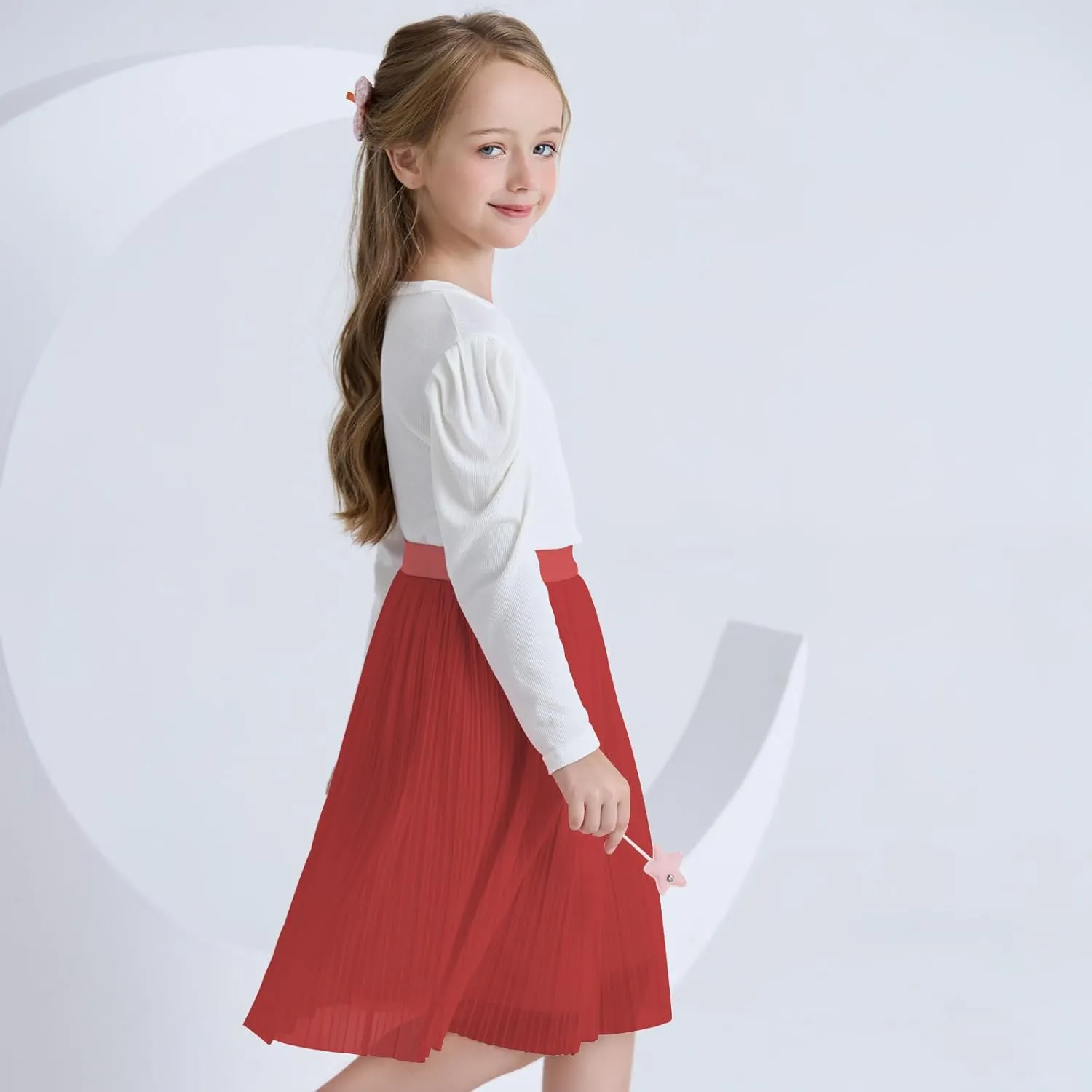 ZUNW Girls Mesh Pleated Skirt Elastic High Waist A-Line Swing Tulle Midi Skirt for Girl 6-14 Years
