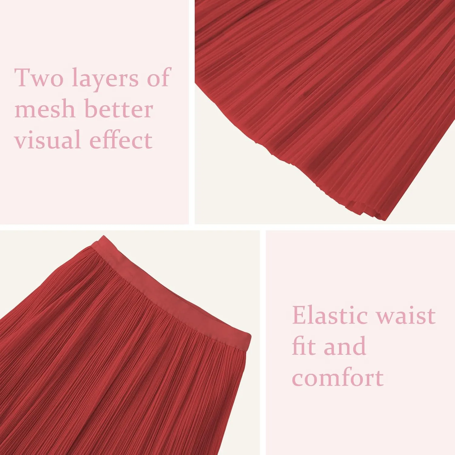 ZUNW Girls Mesh Pleated Skirt Elastic High Waist A-Line Swing Tulle Midi Skirt for Girl 6-14 Years