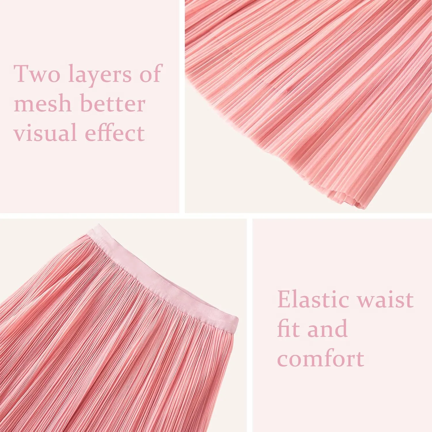 ZUNW Girls Mesh Pleated Skirt Elastic High Waist A-Line Swing Tulle Midi Skirt for Girl 6-14 Years